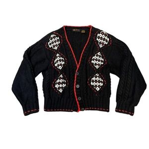Liz Claiborne Black and Red Cardigan Sweater